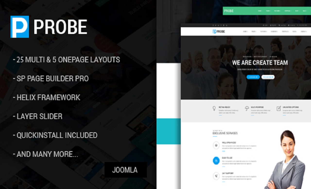 Probe Responsive MultiPurpose Joomla Theme With Page Builder